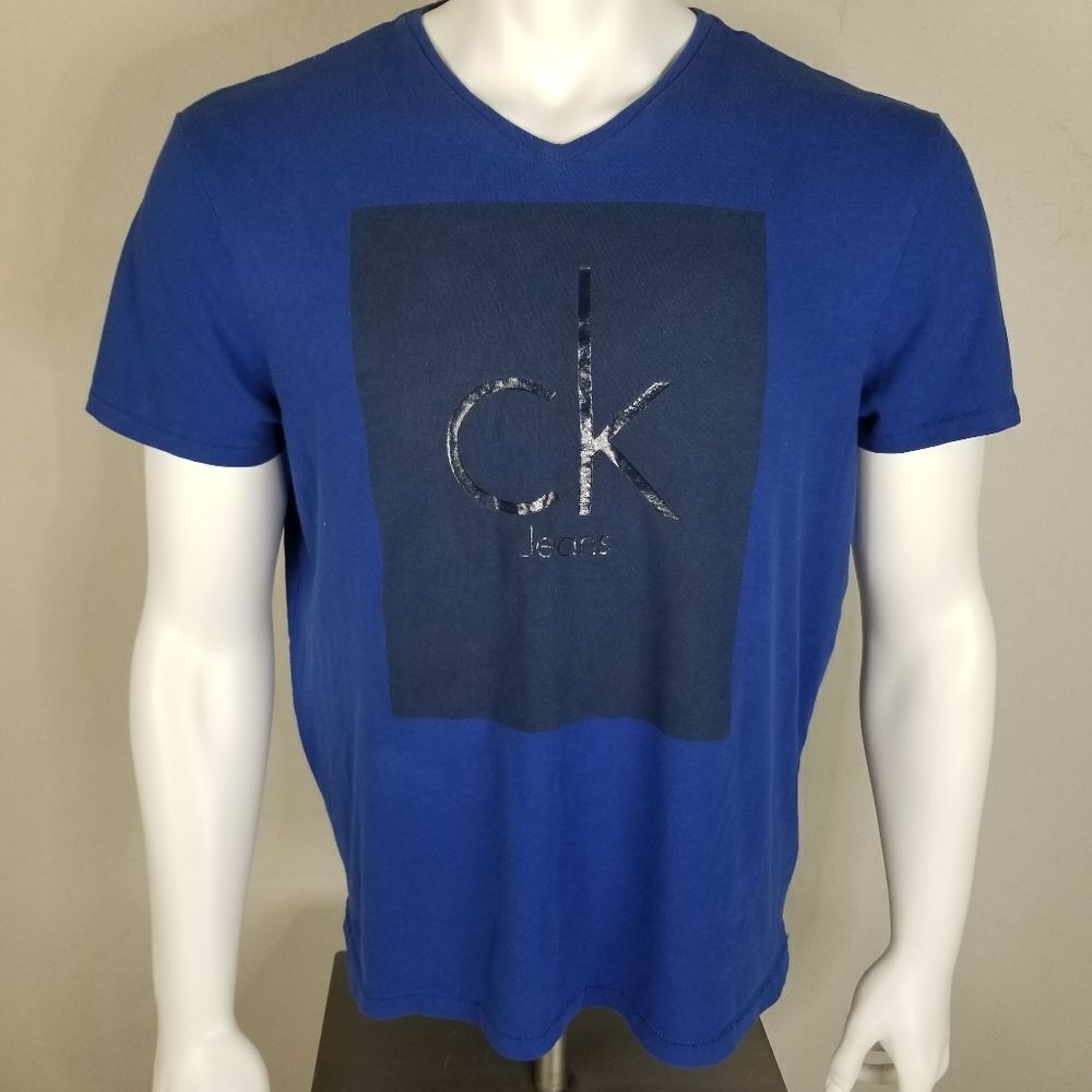 Calvin Klein‎ Bright Blue V-Neck Cotton T-Shirt